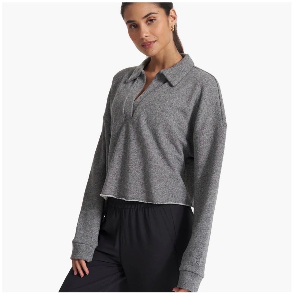 Vuori Sedona Polo Pullover‎ Heather Grey Cropped Sweatshirt VW290 Womens M ii38